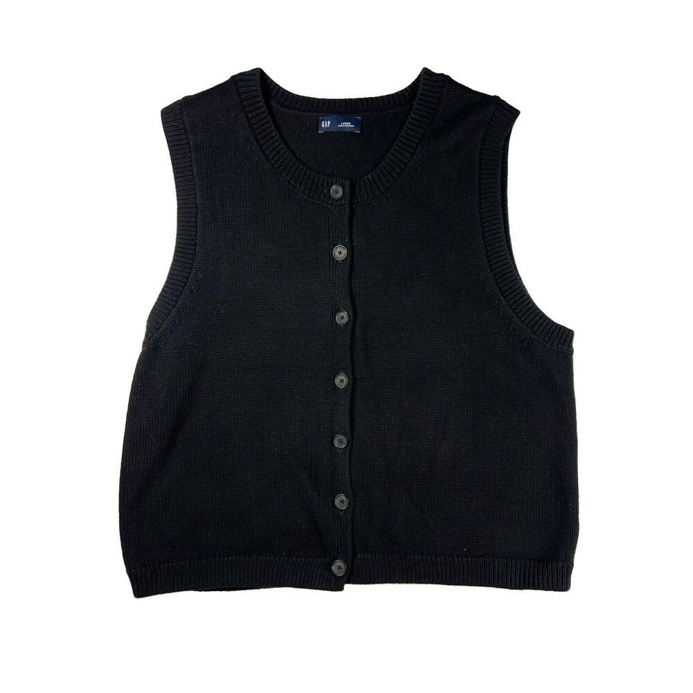 Gap Women’s Black Cropped Cardigan Sweater Vest Size Large Button Front EUC